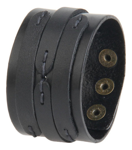 Brazalete Ancho Cuero Negro Punk Simple