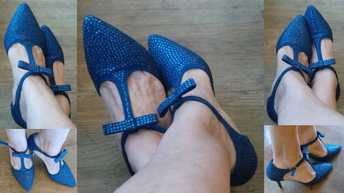 Zapatos De Fiesta Con Cristales En Color Azul Rey 35
