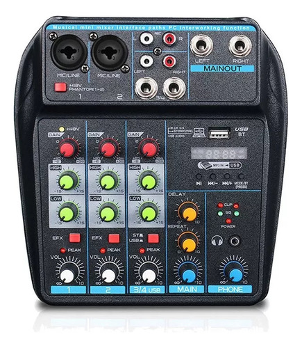 Mesa Sonido Bt 4 Canales Mezclador Audio Usb 48v Phantom