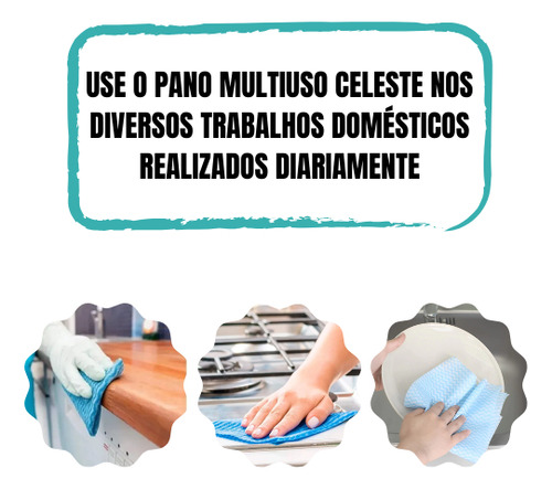 Kit 3 Bobinas Pano Limpeza Multiuso Perfex Rolo Microfibra Cor Azul-celeste