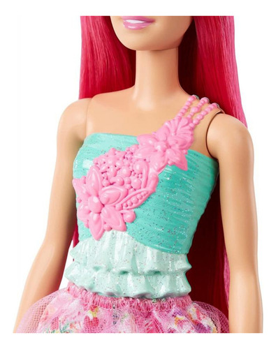 Muñeca Barbie Dreamtopia Cabello Fucsia Y Vestido Estampado Hgr15 Mattel