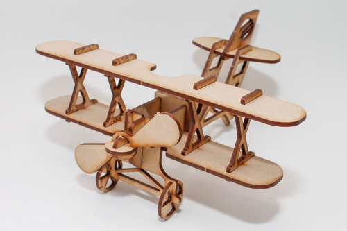 Maqueta Encastrable Avión Biplano 22 Cm. - Imaginarte Láser Madera