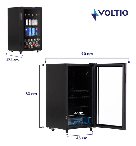 Refrigerador Frigobar para Bebidas con Capacidad de 85 Litros (115 Latas) - Enfriador con Luz LED y Regulador de Temperatura - Estantes de Metal Ultra Resistentes Potencia nominal 55W Voltaje 127V.