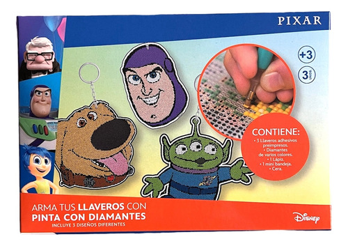 Set 3 Llaveros Pinta Con Diamantes Pixar