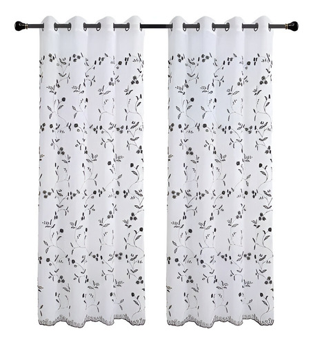 Set Visillo De Lino Bordado 140*220cm De Color Lino Negro