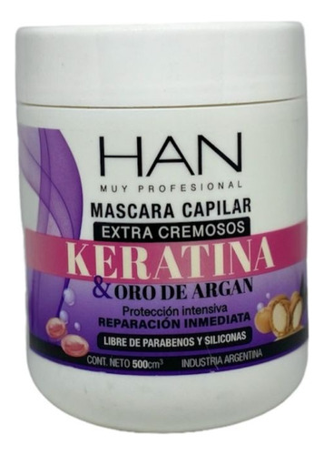 Baño De Crema De Keratina Y Oro De Argán Han 500 Gr