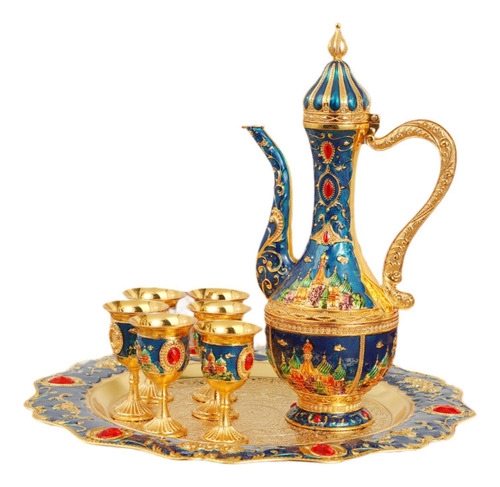Juego De Tetera Turca Con 6 Tazas De Café Y Bandeja, Azul