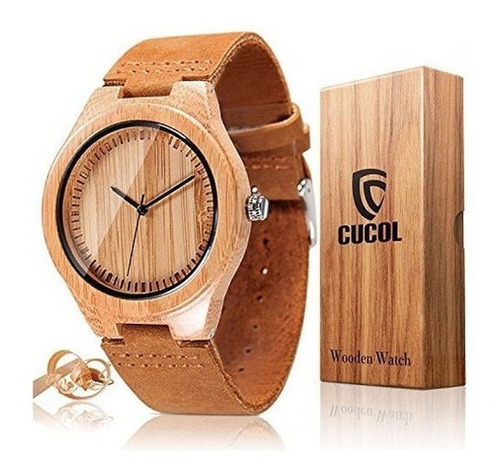 Reloj De Madera De Bambu Cucol Para Hombres Con Correa De Pi