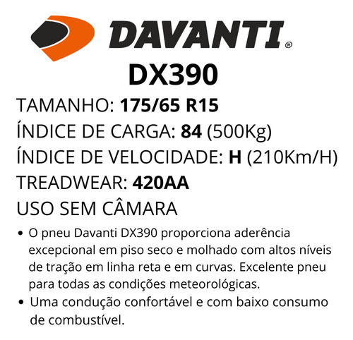 Kit 4 Pneu 175/65r15 Dx390 Tl 84h Davanti Vw Up Clio