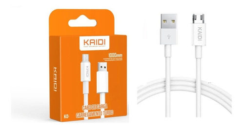 Cabo Kaidi De Carga E Dado Turbo 1 Metro 3a Micro Usb V8 Cor Branco