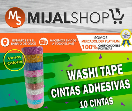 Washi Tape Cinta Adhesiva Decorativa Paquete X 10u Surtidas
