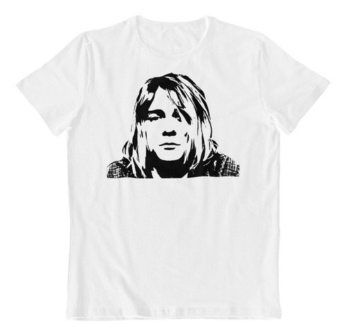 Dtf - Polera Blanca Algodon - Kurt Cobain Nirvana Grunge B/n