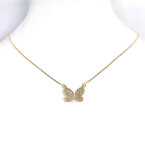 Collar Mariposa Circón Veneciana Enchapado Oro 18k