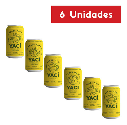 Bebida Natural De Yerba Mate Yaci 6x354ml Limon & Jengibre