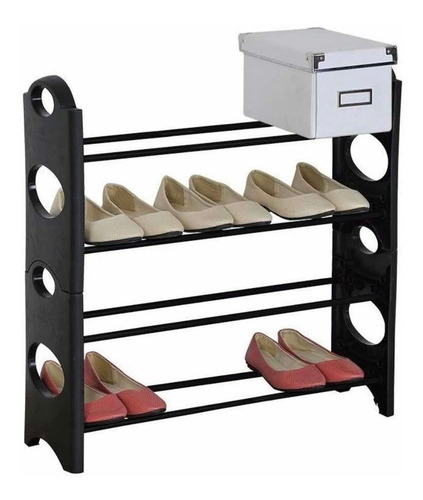Zapatera Rack Organizador De Zapatos De 4 Niveles, Negro.