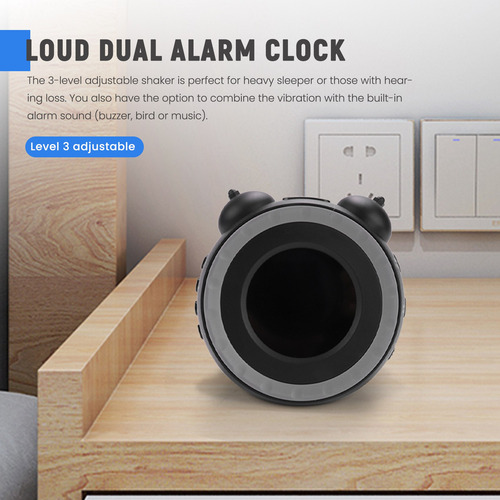 Reloj Despertador Doble Cristalino Con Agitador De Cama, Con
