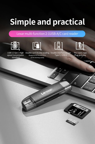 Lector De Tarjetas 2 En 1 Lexar Usb-c 3.2 Sd Y Micro Sd