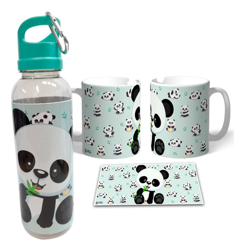 Botella Deportiva 750 Ml - Panda + Taza Plástica 