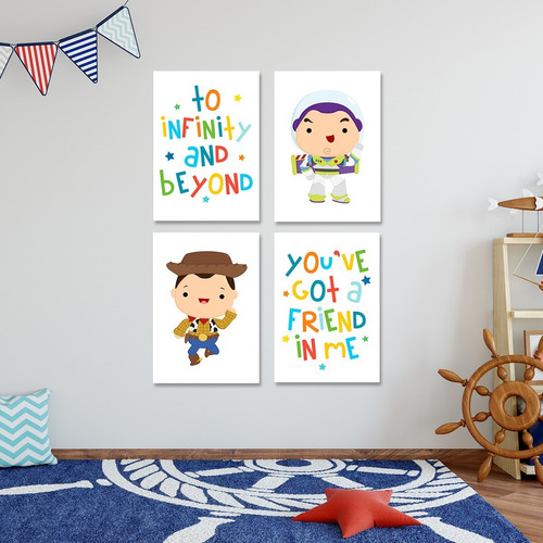 Toystory Cartoon 4 Piezas Lienzo Canvas  Decorativo