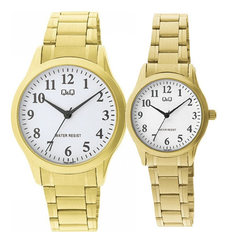 Reloj Pareja Q&q Duo Hombre Mujer Dorado Metal Relojes