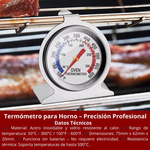 3 Termómetros Para Horno Análogos 500°c Repostería Pro Plateado
