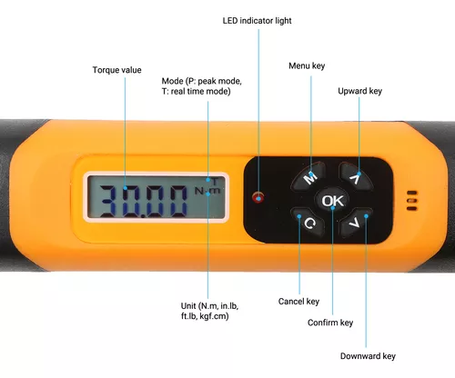 SOLUDE Llave dinamométrica digital de 3/8 pulgadas, rango de par de 5-99.6  ft-lbs Preciso a ±2% con zumbador e indicador LED