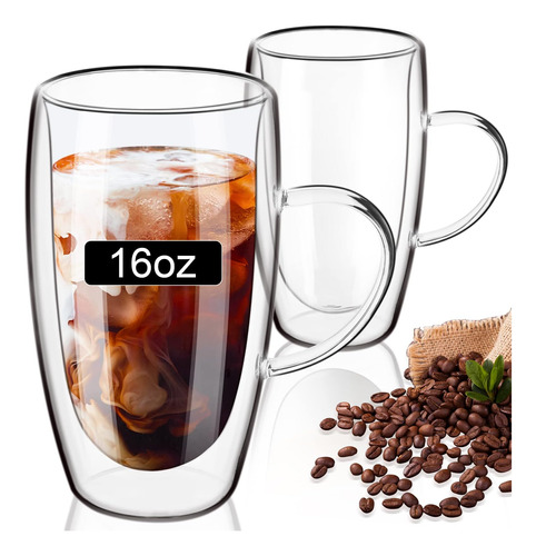 Paracity Tazas De Café De Vidrio De Doble Pared De 16 Oz Con