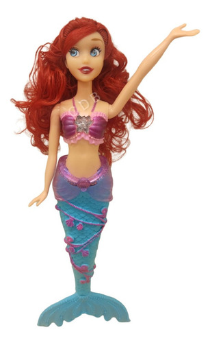 Boneca Estilo Barbie Sereia Ariel Ruiva Com Luz E Acessórios