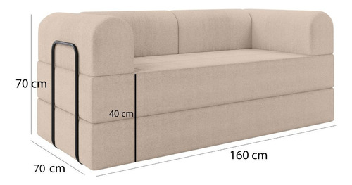 Sofá Cama Modular Mônaco Retrátil Confortável Bouclé Bege Bege