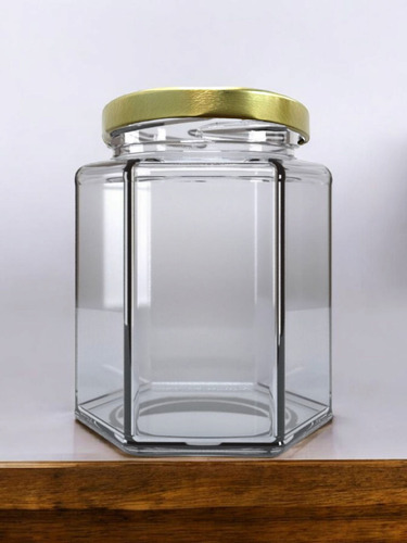 Frasco Hexagonal 250 Ml Vidrio Cristal Con Tapa 6 Pcs