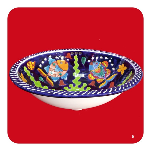 Imagen 3 de 3 de Lavabo Grande Color De Cerámica Tipo Talavera 44x36x17 Cm M6