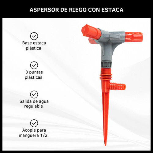 Aspersor Con Estaca Plástica 3 Puntas De Riego Giratorio