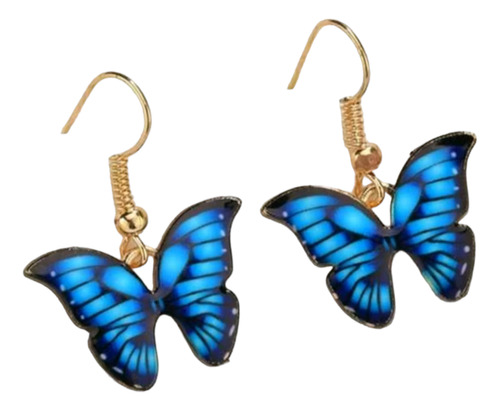 Aros Colgantes Mariposa Azul Gancho De Acero