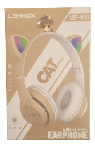 Fone Gatinho Sem Fio Led Bluetooth Infantil Orelha Gato Cat Cor Bege Claro