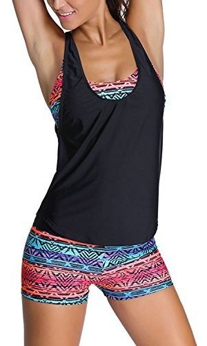 Sidefeel Tankini Estampado Tribal Para Mujer Con Conjunto De