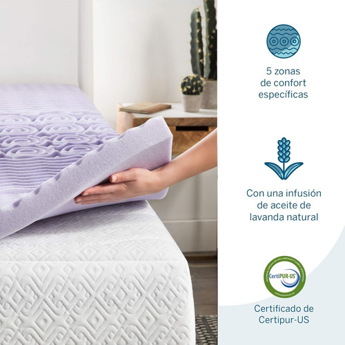 Lucid Colchón Espuma Viscoelástica Lavanda 5cm Matrimonial