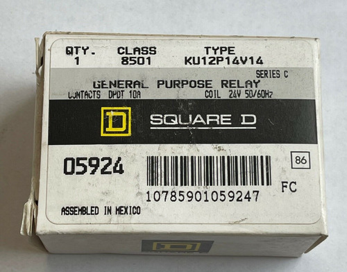 Square D Class 8501 Ku12p14v14 Ser C Relay 8 Pin Coil 24 Ssm