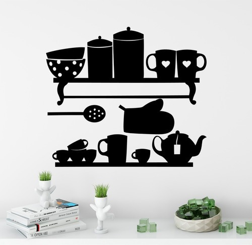 Adesivo Decorativo Parede De Cozinha Utensilios De Cozinha Cor Preto