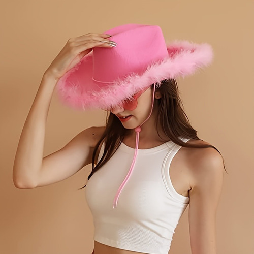 Chapéu Cowboy Rosa + Óculos Coração Barbie Rodeio Festa 2pç