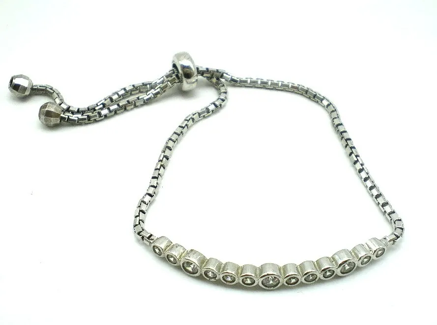 Pulsera De Plata 925 Y Zafiros Blancos Ajustable