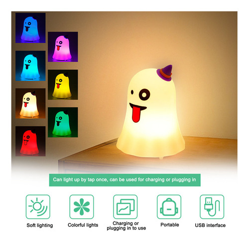 Lámpara De Noche Led Con Forma De Fantasma, 7 Colores, Luz U