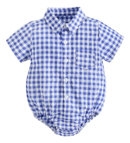 Pañalero Mameluco Tipo Camisa A Cuadros Azul, Bebes