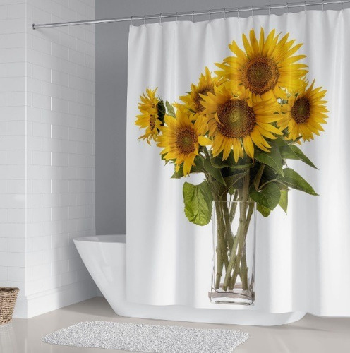 Cortina De Ducha Con Amarillas Flores Girasoles 180x180cm.