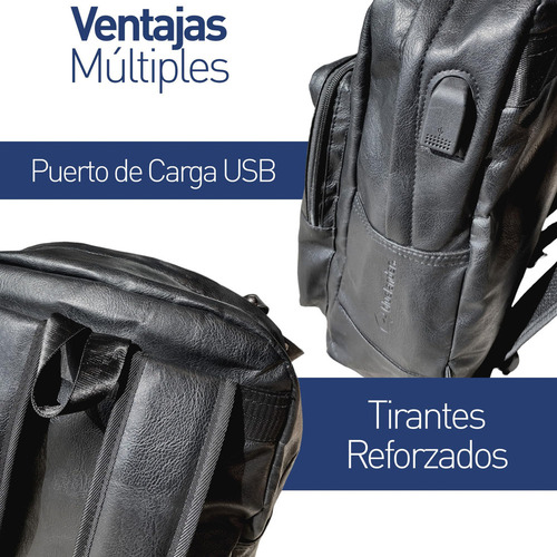 ** Mochila De Cuero Con 3 Bolsillos Casual Bluelander 30l Con Sistema Antirrobo Color Negro Liso