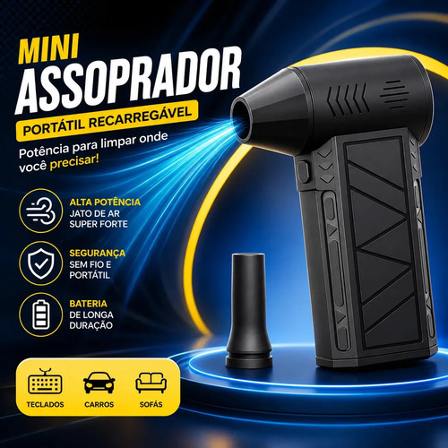Mini Ventilador Soprador Ar Turbo 130000RPM Sem Fio Recarregável USB 3 Níveis Jato Forte Portátil Multiuso Limpeza Teclado Carro Acende Churrasqueira Simake