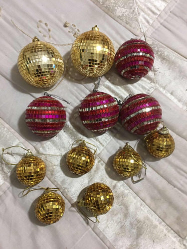 Esferas Navideñas De Cristal Set De 12 Piezas Doradas-rojas