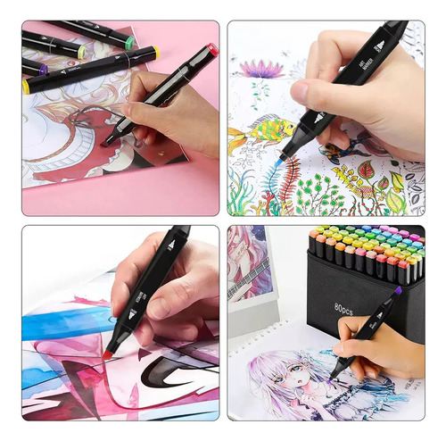 Set 60 Marcadores Plumones Doble Punta Profesional Dibujo
