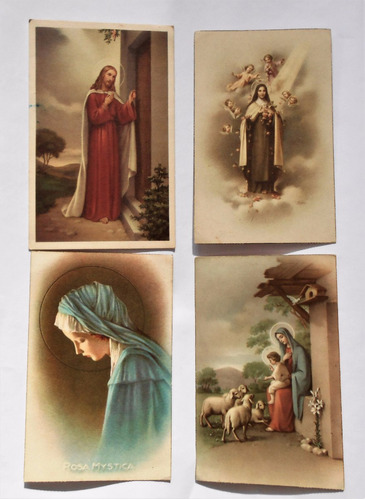Lote De 4 Postales Religiosas Jesus Rosa Mistica Circa 1958
