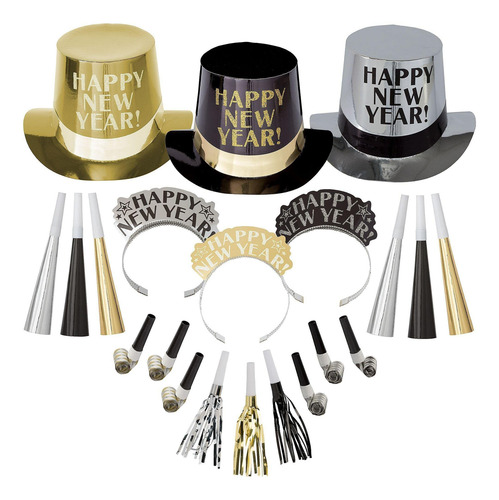 Kit Fiesta De Año Nuevo Silbatos Tiaras Y Sombreros 200 Pz