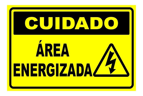 Kit 20 Placa De Sinalização Amarela Cuidado Área Energiza